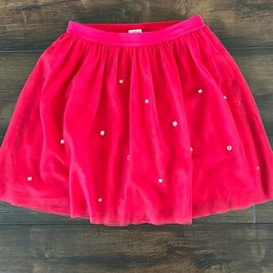 Red tulle skirt with rhinestones